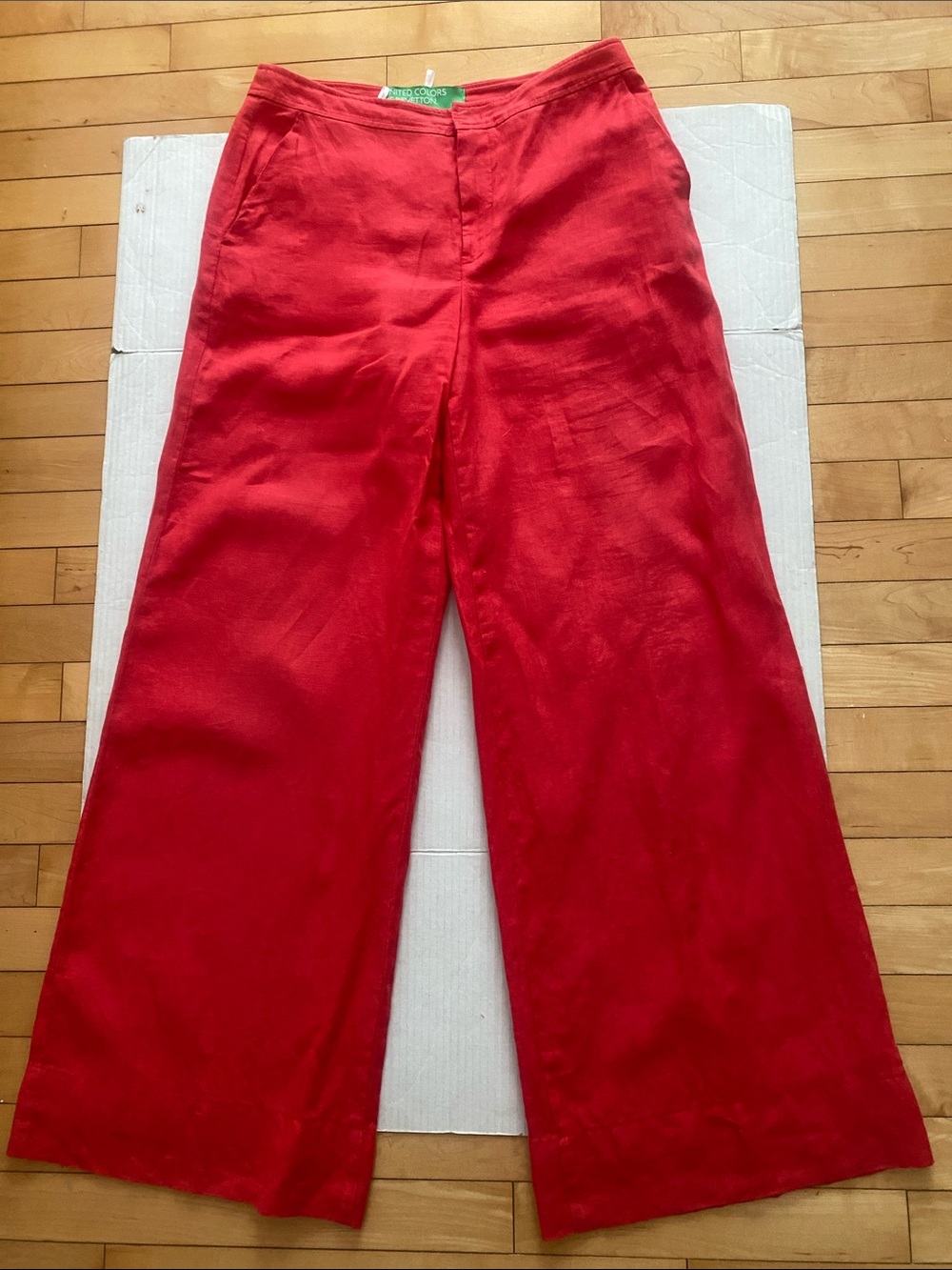 United Colors Of Benetton Bright Red Wide-Leg 100% Linen Pants Size US 8